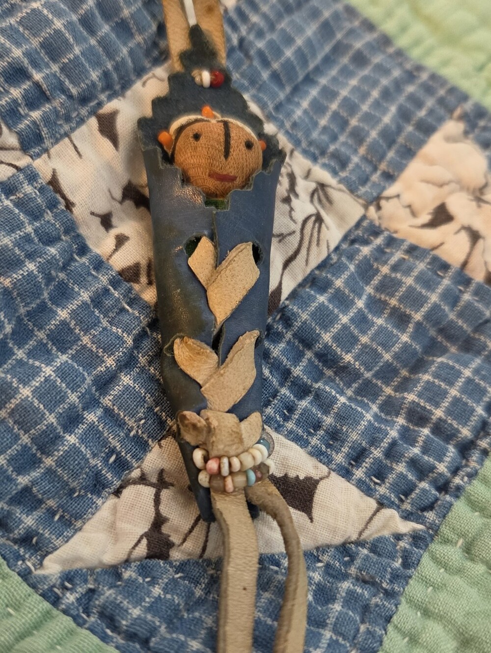 Vtg Native American Mini Papoose Baby Beaded Deerskin